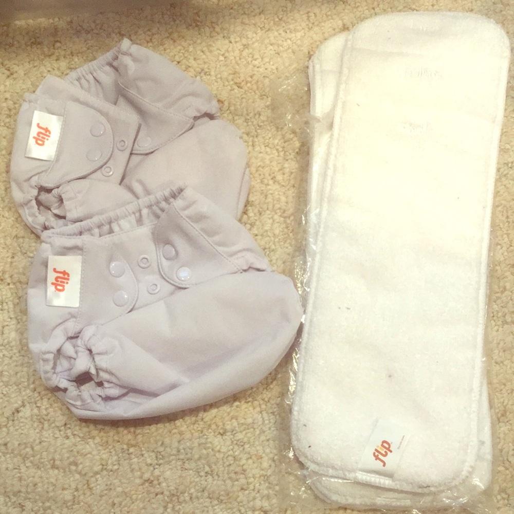 Flip reusable diaper covers (2) and 3 inserts
